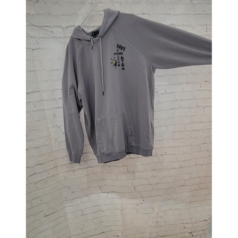 Volcom Stone Co 1991 Graphic Hoodie Mens XL Lavender Purple Raglan Sweatshirt